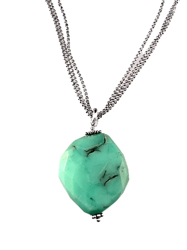 chunky necklaces for women -16"-18" Sterling Silver Chrysoprase Faceted Nugget Charm Necklace