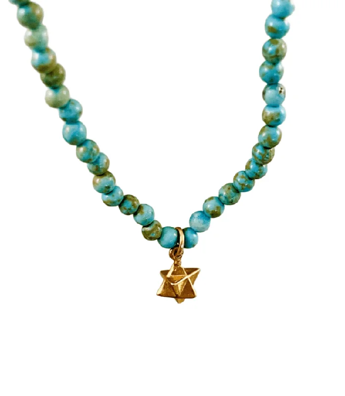 unique necklaces for women -16” Turquoise bead and 14k Gold Merkabah Charm Necklace