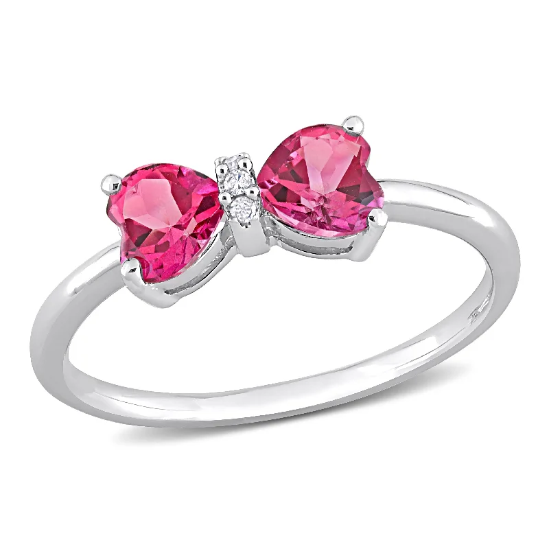 art deco rings for women -Miadora 1ct TGW Pink Topaz and Diamond Accent Bow Ring in 10k White Gold