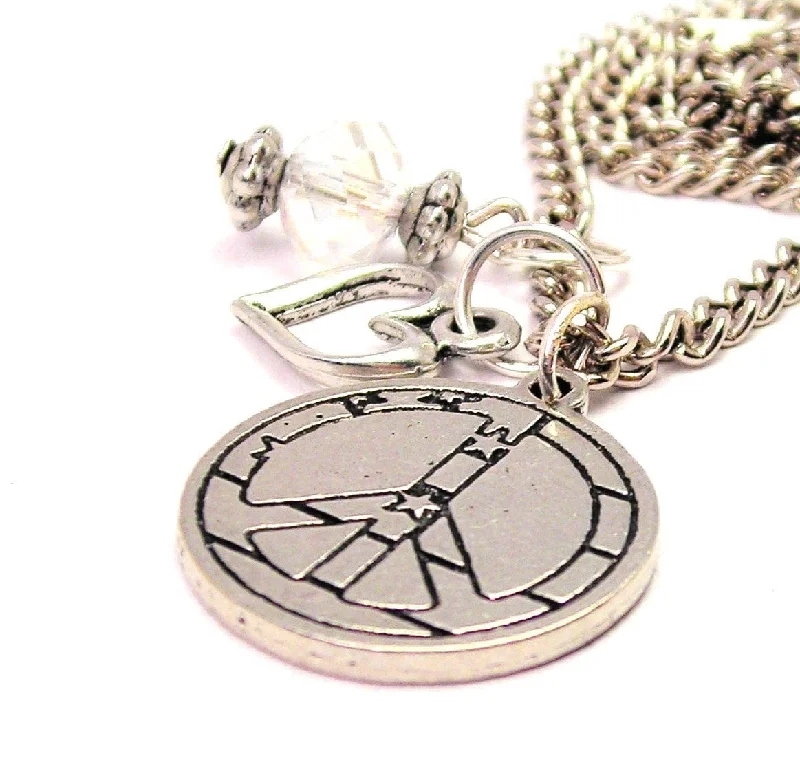 zodiac necklaces for women -Peace Sign With American Flag Within Necklace with Small Heart