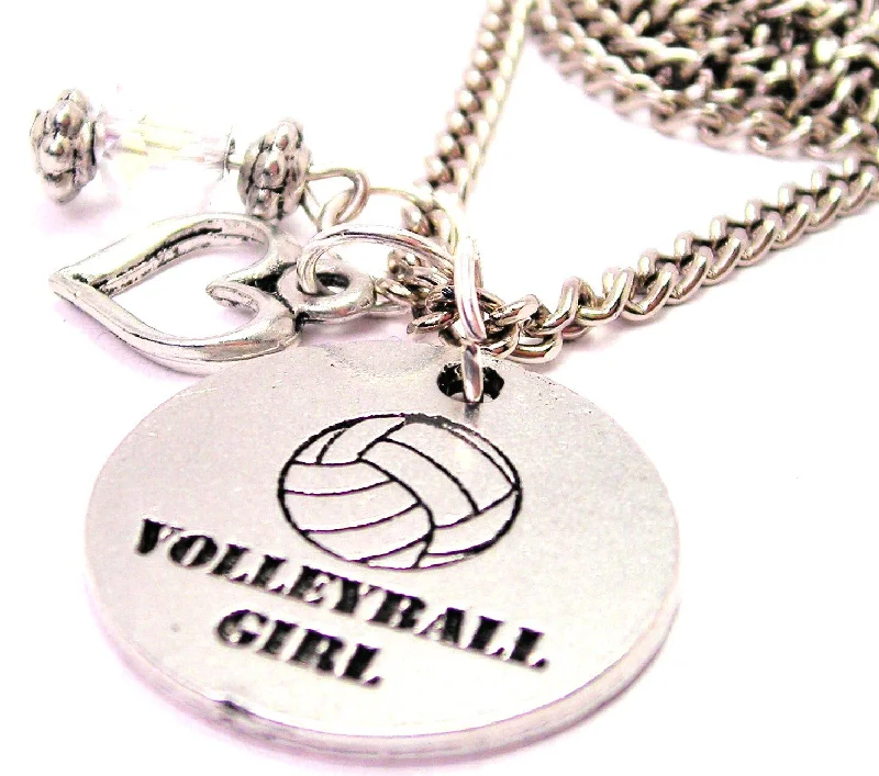 trendy pendant necklaces for women -Volleyball Girl Heart And Crystal Necklace