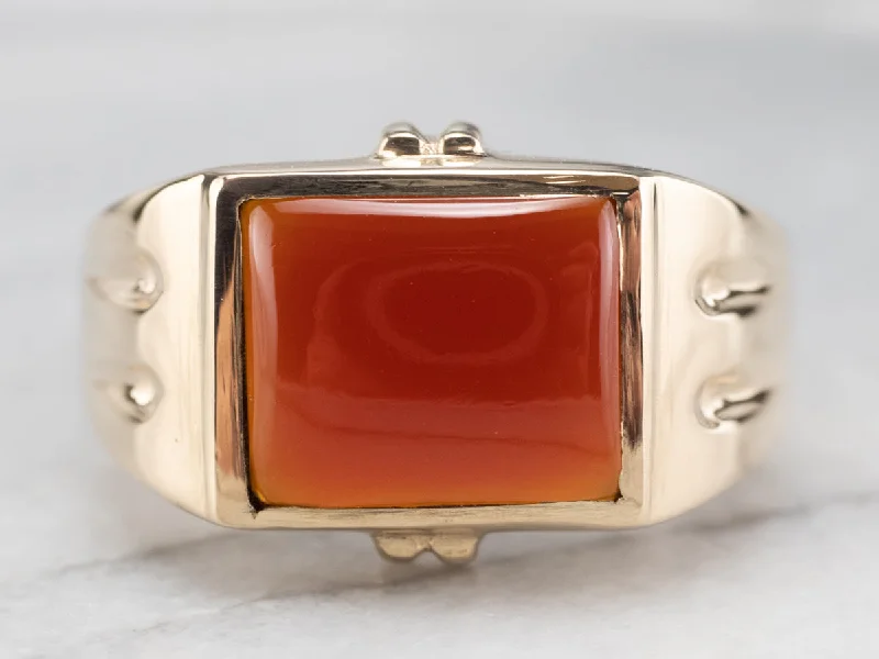 emerald rings for women -Retro Era Men's Carnelian Gold Ring