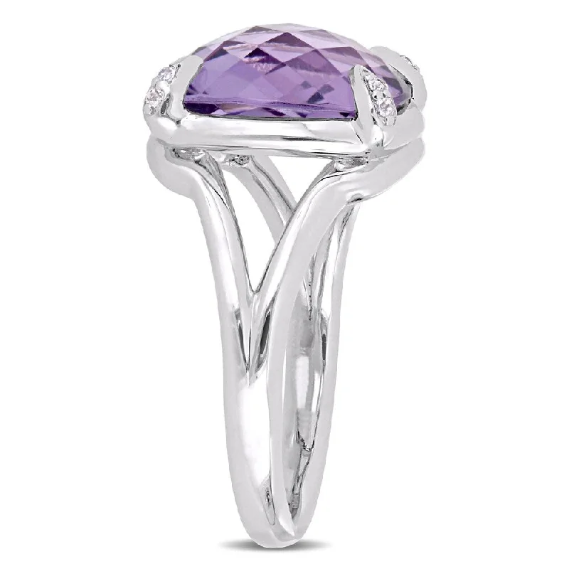 personalized wedding rings -Miadora Sterling Silver Amethyst and White Topaz Split Shank Cocktail Ring