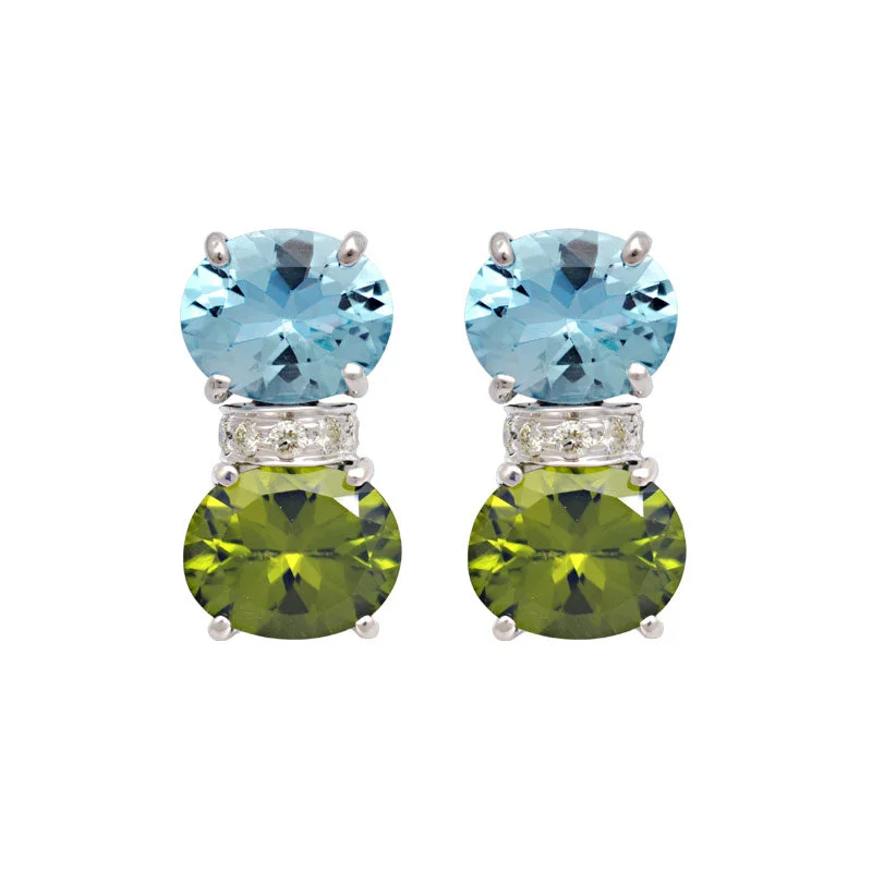 trendy earrings for women -Earrings-Blue Topaz, Peridot and Diamond