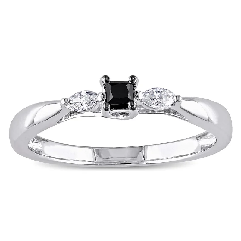 unique gemstone rings -Miadora 10k White Gold 1/4ct TDW Black and White Diamond 3-stone Ring