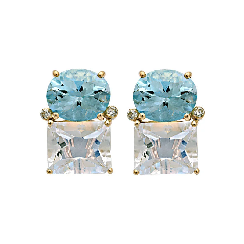 adjustable earrings for women -Earrings-Blue Topaz, Crystal and Diamond