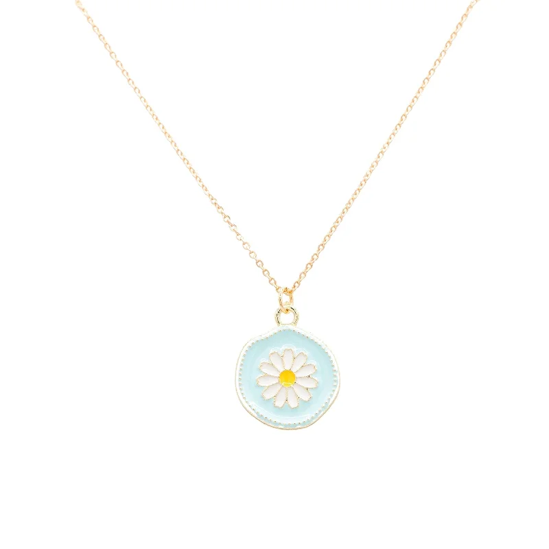 diamond pendant necklaces for women -Daisy Medallion Enamel Charm Necklace Children's Jewelry