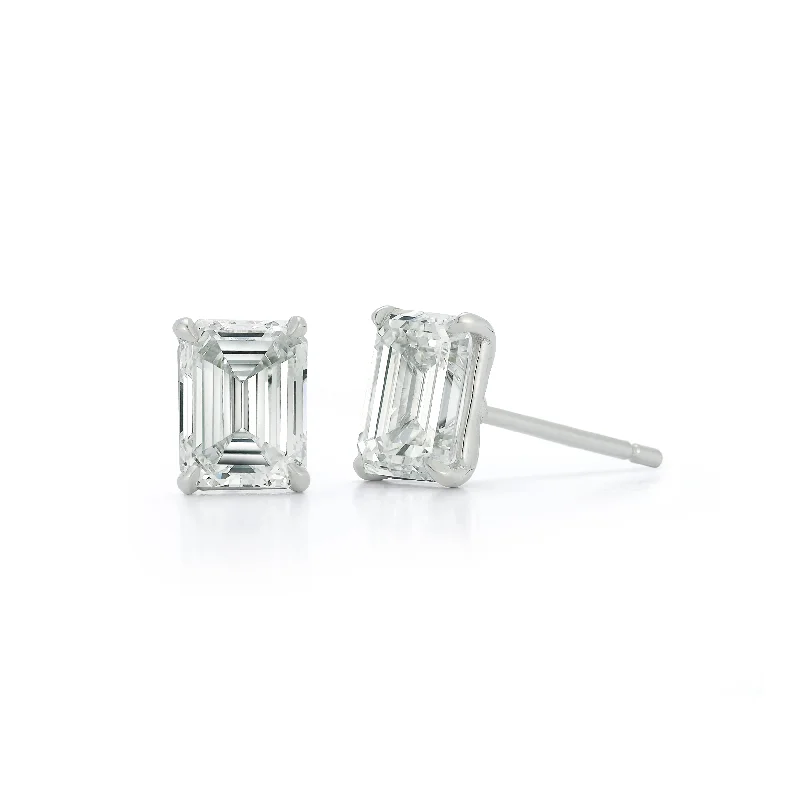 long earrings for women -Emerald Cut Diamond Solitaire Stud Earrings