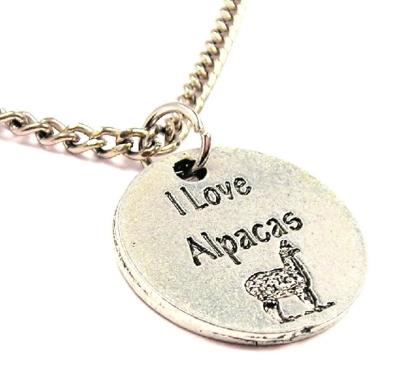 fashion necklaces for women -I Love Alpacas Circle Single Charm Necklace