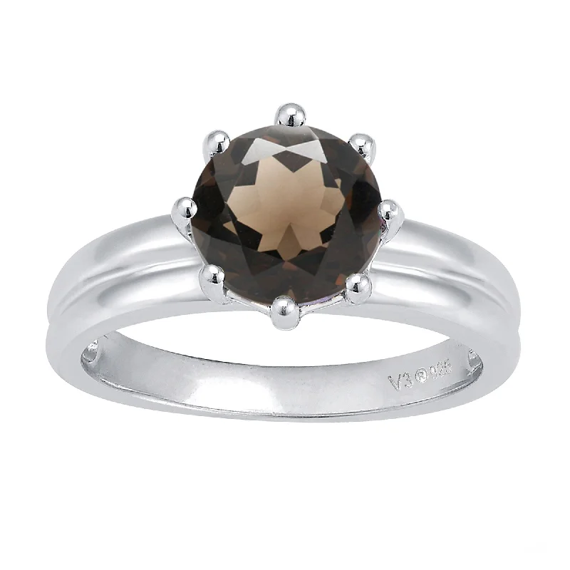 trendy rings for women -Sterling Silver with Natural Smoky Quartz Solitaire Ring