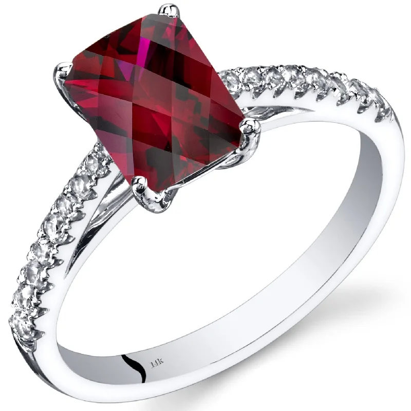 custom rings for women -14k White Gold 2.16ct Created Ruby and White Topaz Ring