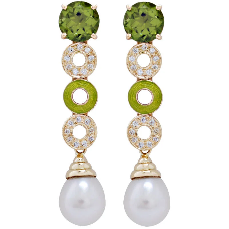 luxury ear cuffs -Earrings-Peridot, Pearl and Diamond (Enamel)