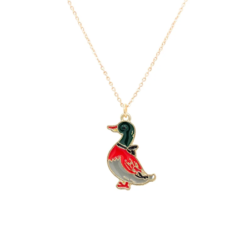 birthstone pendant necklaces -Duck Mallard Enamel Charm Necklace Children's Jewelry