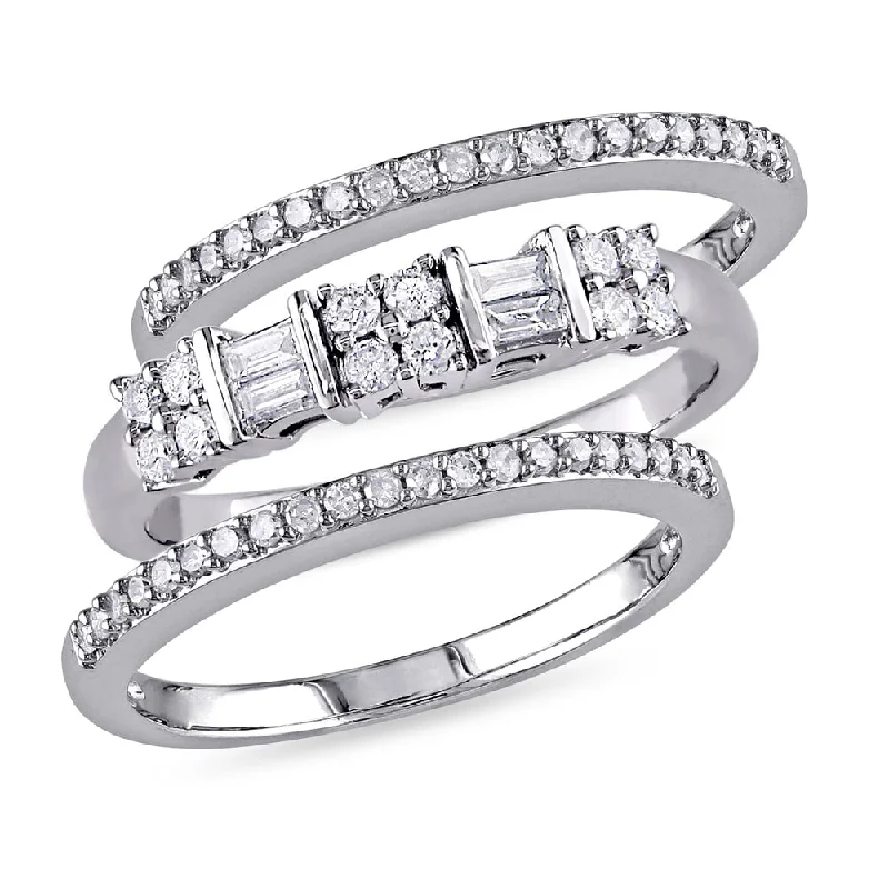 luxury fashion rings for women -Miadora 10k White Gold 1/2ct TDW Diamond 3-piece Anniversary Stackable Ring Set