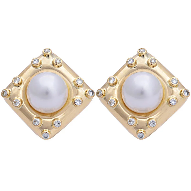 luxury ear cuffs -Earrings-South Sea Pearl and Diamond