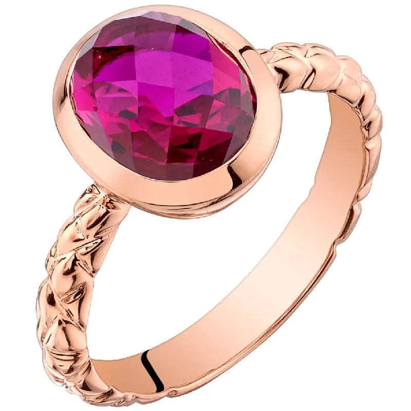 anniversary gemstone rings -14k Rose Gold 3ct Created Ruby Solitaire Birthstone Ring