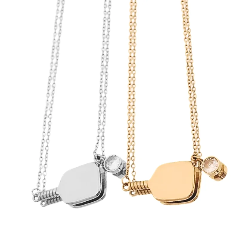 statement necklaces for women -Pickleball with CZ Ball Charm Necklace