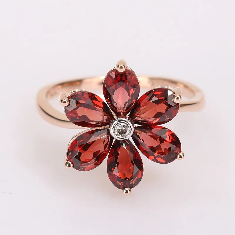 mixed metal rings for women -Miadora 10k Rose Gold Pear-cut Garnet and Diamond Accent Floral Ring