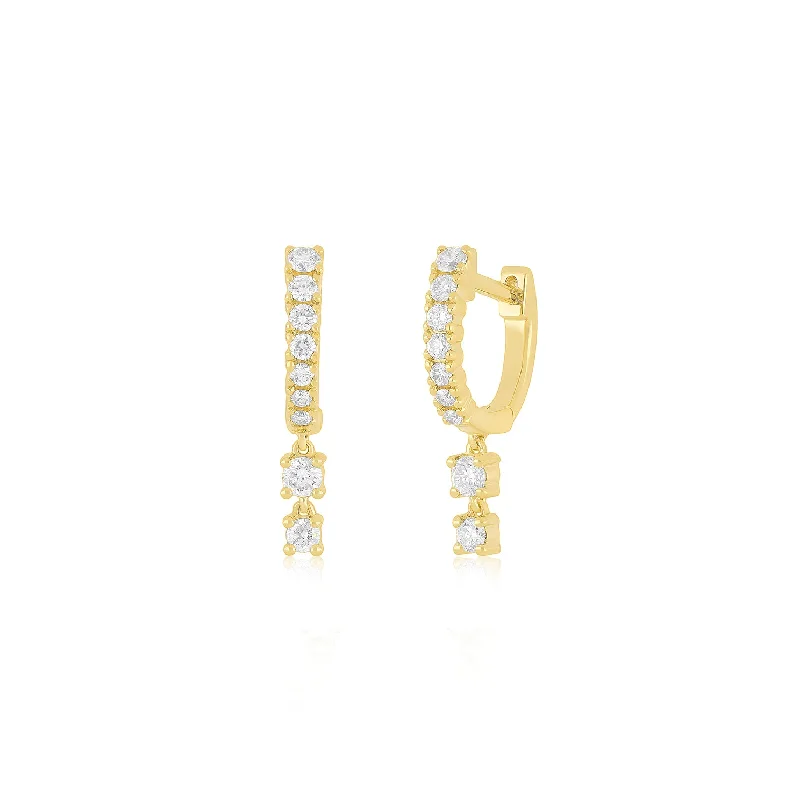 statement earrings for women -Prong Set Diamond Double Drop Mini Huggie Earring