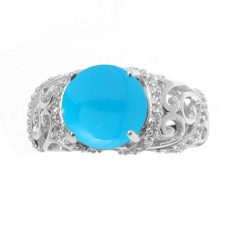 elegant diamond rings for women -Sterling Silver with Natural Turquoise and White Topaz Scrollwork Ring