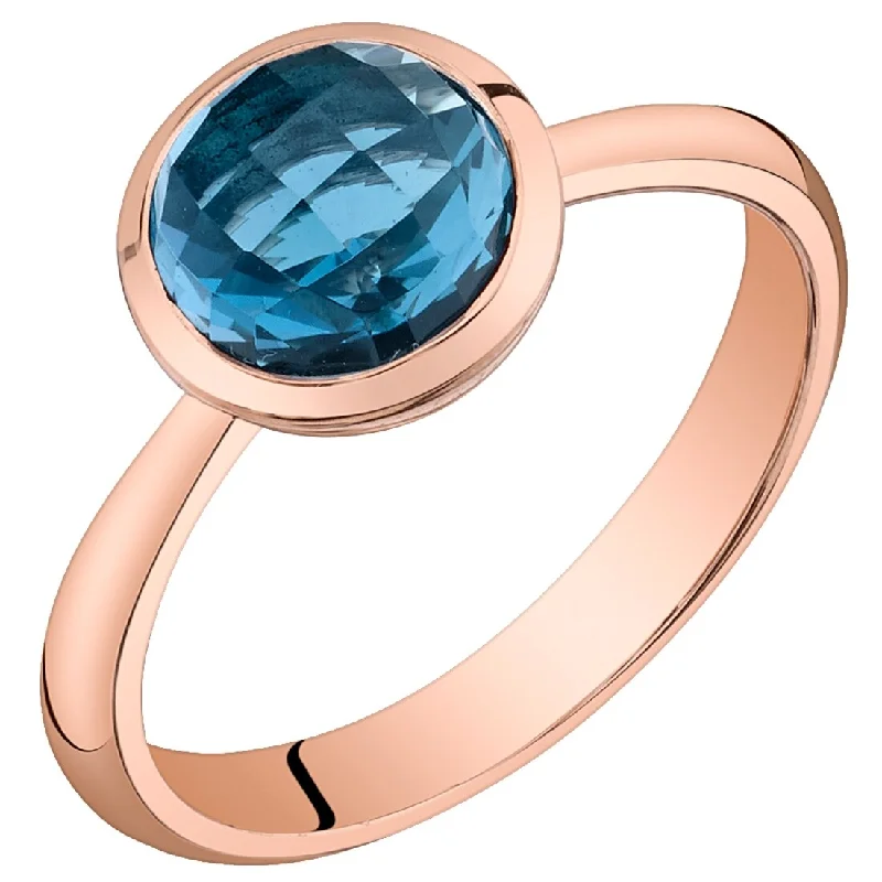 birthstone rings for women -14k Rose Gold 2ct London Blue Topaz Solitaire Ring