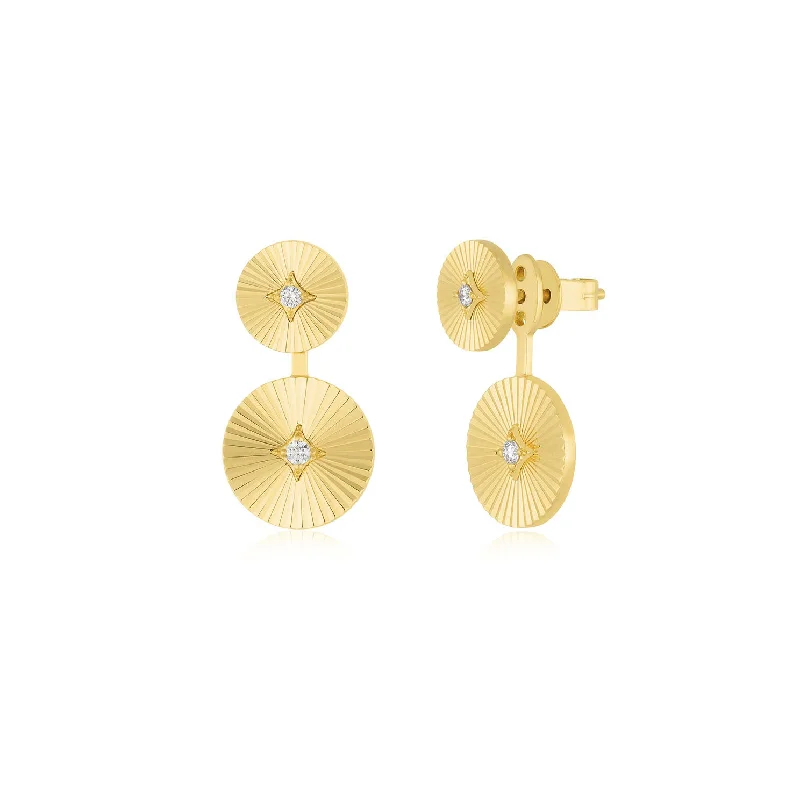 modern earrings for women -Double Gold & Diamond Fluted Disc Stud Earrings