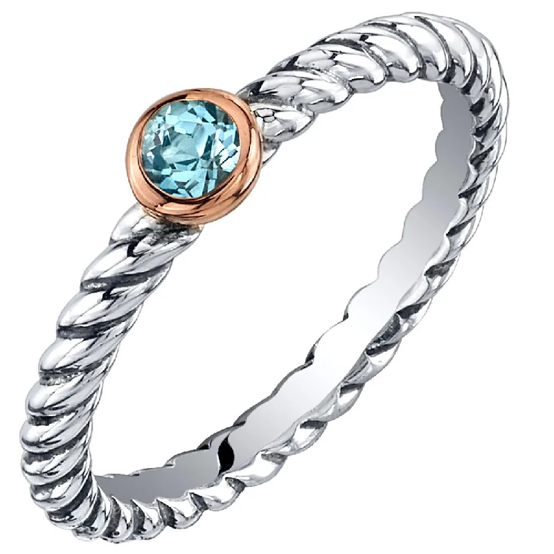 mixed metal rings for women -Sterling Silver Swiss Blue Topaz Cable Rope Stackable Ring