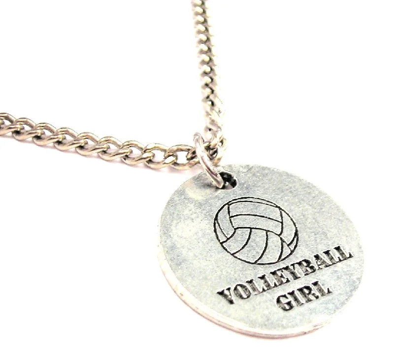 vintage necklaces for women -Volleyball Girl Circle Single Charm Necklace