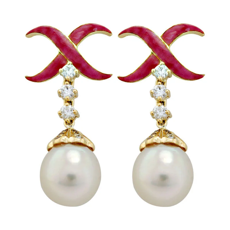 dangle earrings for women -Earrings-Pearl and Diamond (Enamel)