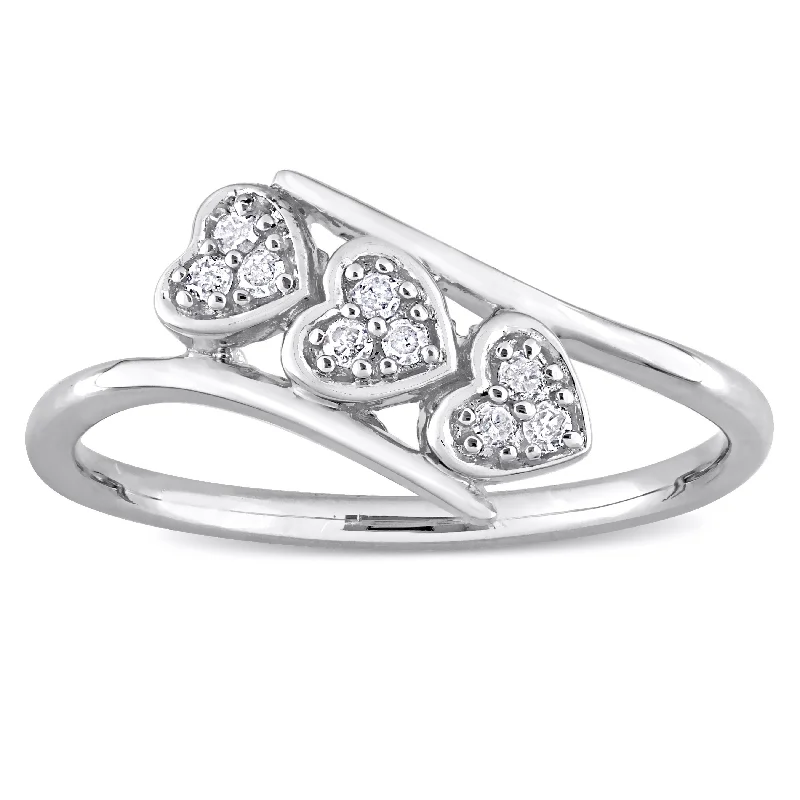 halo wedding rings for women -Miadora 1/10ct TDW Diamond Triple Heart Promise Ring in Sterling Silver