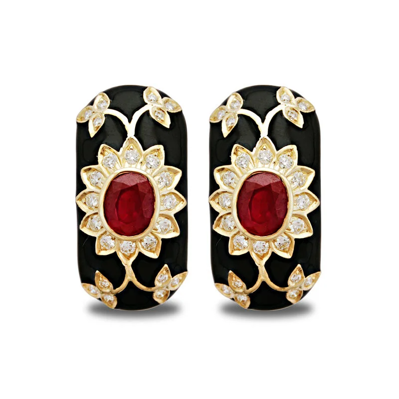 luxury hoop earrings for women -Earrings-Ruby and Diamond (Enamel)