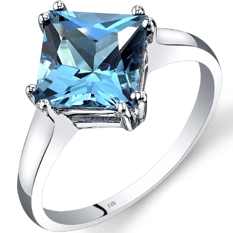 silver rings for women -14k White Gold 2.75ct Swiss Blue Topaz Ring