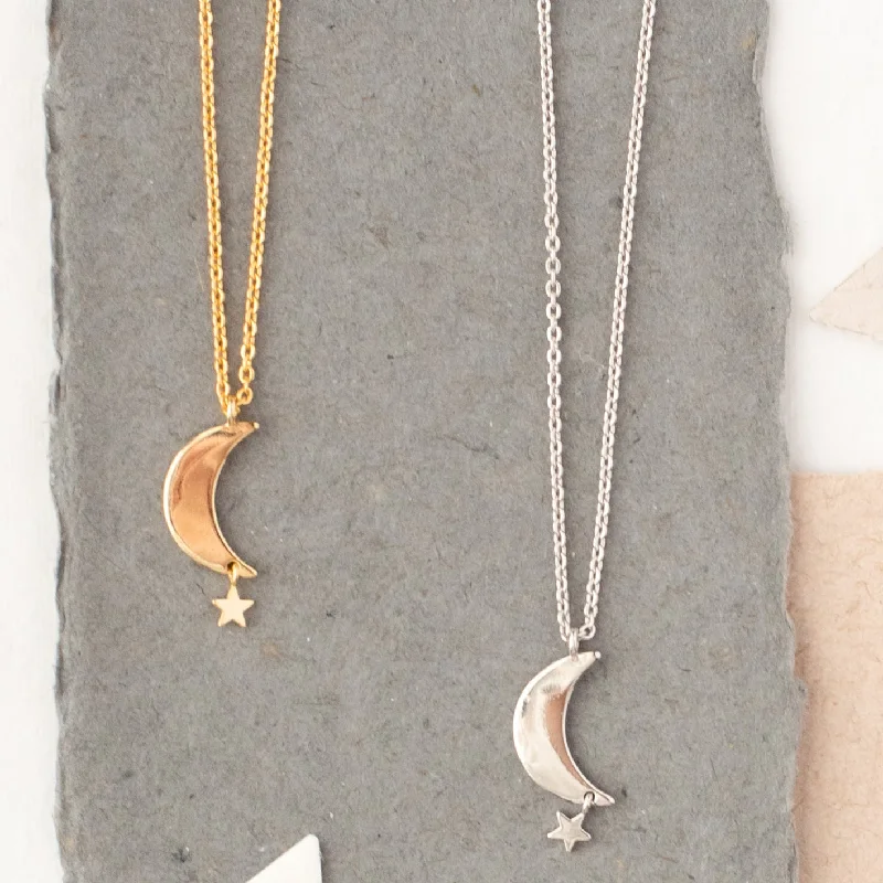 multi-strand necklaces for women -Moon with Star Charm Necklace