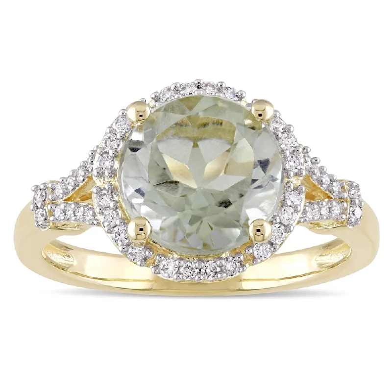 double band rings for women -Miadora Signature Collection 14k Yellow Gold Green Amethyst and 1/5ct TDW Diamond Halo Floral Ring (