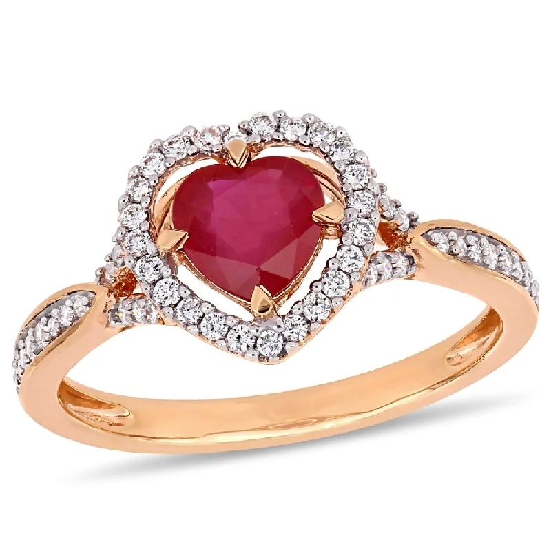 solitaire rings for women -Miadora 14k Rose Gold Ruby and 1/4ct TDW Diamond Heart Halo Crossover Ring