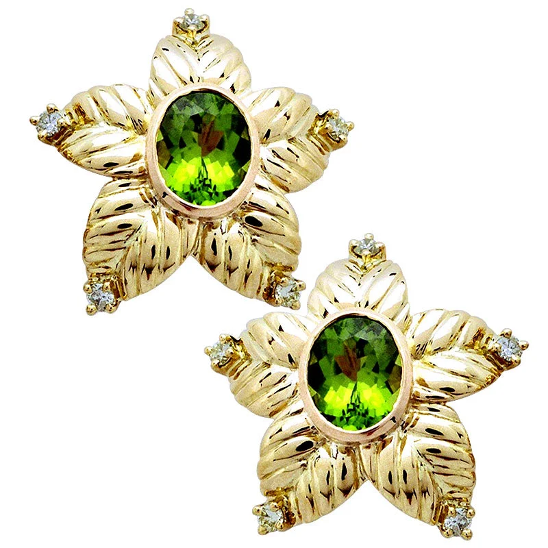 cubic zirconia earrings for women -Earrings-Peridot and Diamond