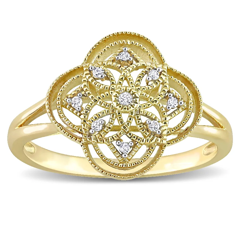 fashion wedding rings -Miadora 10k Yellow Gold Diamond Accent Quatrefoil Lace Ring