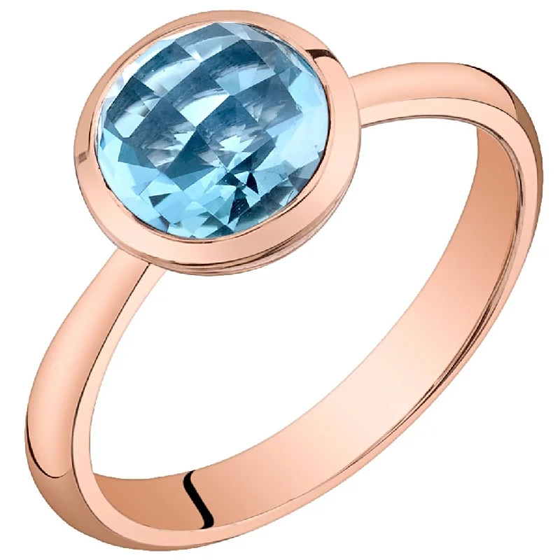 gold plated rings for women -14k Rose Gold 2ct Swiss Blue Topaz Solitaire Birthstone Ring