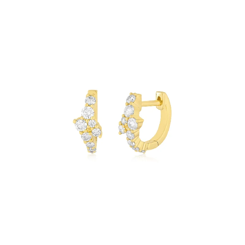 simple gold earrings for women -Diamond Cluster Mini Huggie Earring