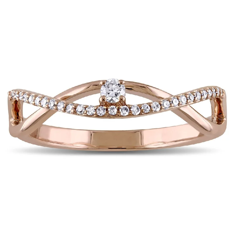 wedding rings with multiple stones -Miadora 14k Rose Gold 1/6ct TDW Diamond Twist Promise Ring - White