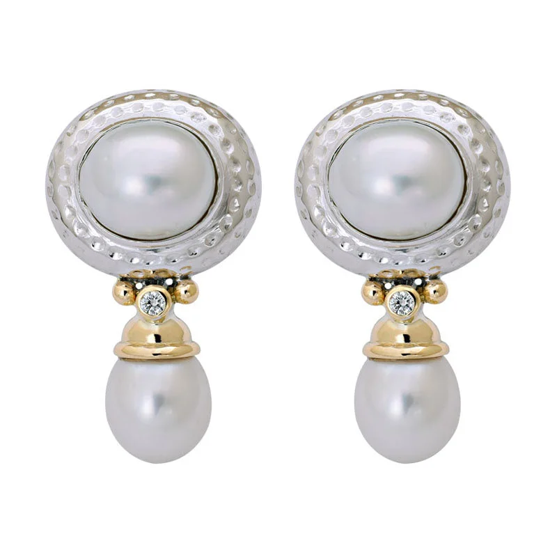 sparkling earrings for women -Earrings-South Sea Pearl and Diamond