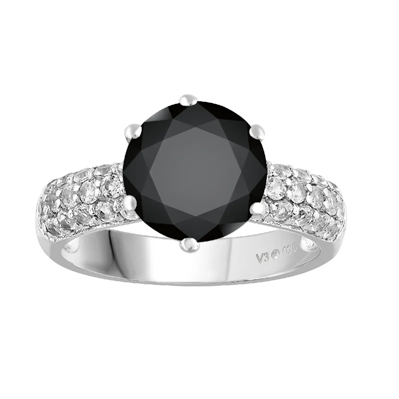 wedding rings with sapphires -Sterling Silver with Black Diamond and White Topaz Solitaire Ring