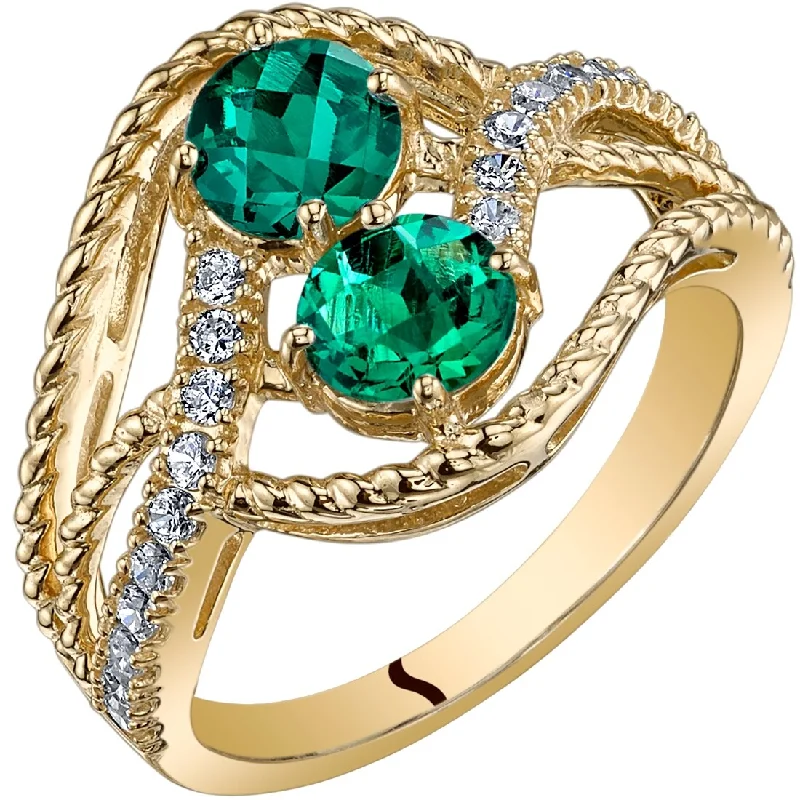 diamond rings for women -14k Yellow Gold 1.2ct Created Emerald and Cubic Zirconia Ring