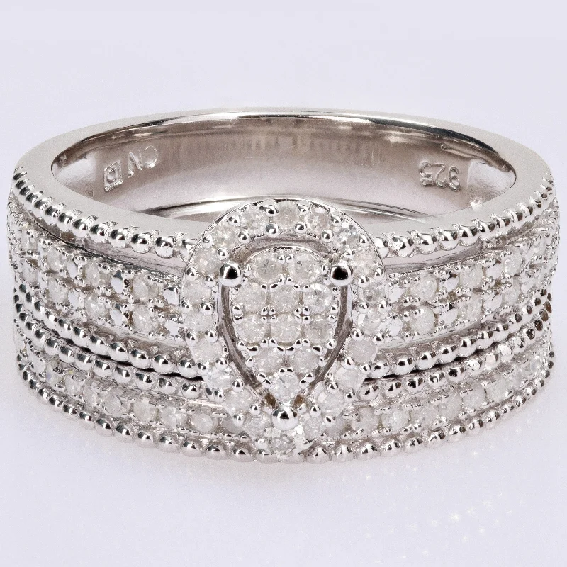 custom engraved rings -Miadora 1/3ct TDW Diamond Teardrop Clustered Multi-row Halo Bridal Ring Set in Sterling Silver