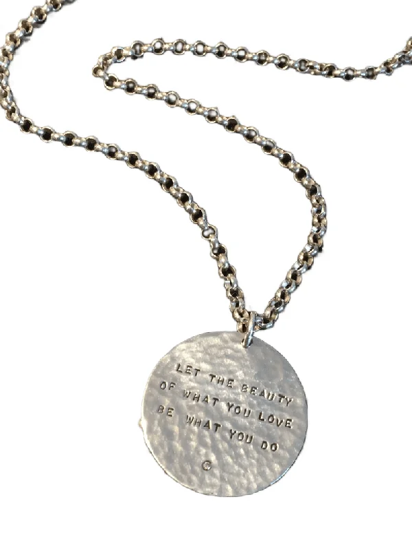 adjustable necklaces for women -24" Large Sterling Hammered Disc Necklace 'Let the Beauty...' with Diamond