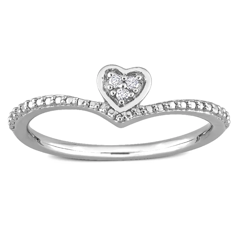 minimalist rings for women -Miadora Diamond Accent Heart Promise Stacking Ring in Sterling Silver