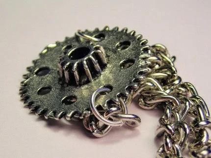 thick chain necklaces for women -Steampunk Gear Large Single Charm Necklace