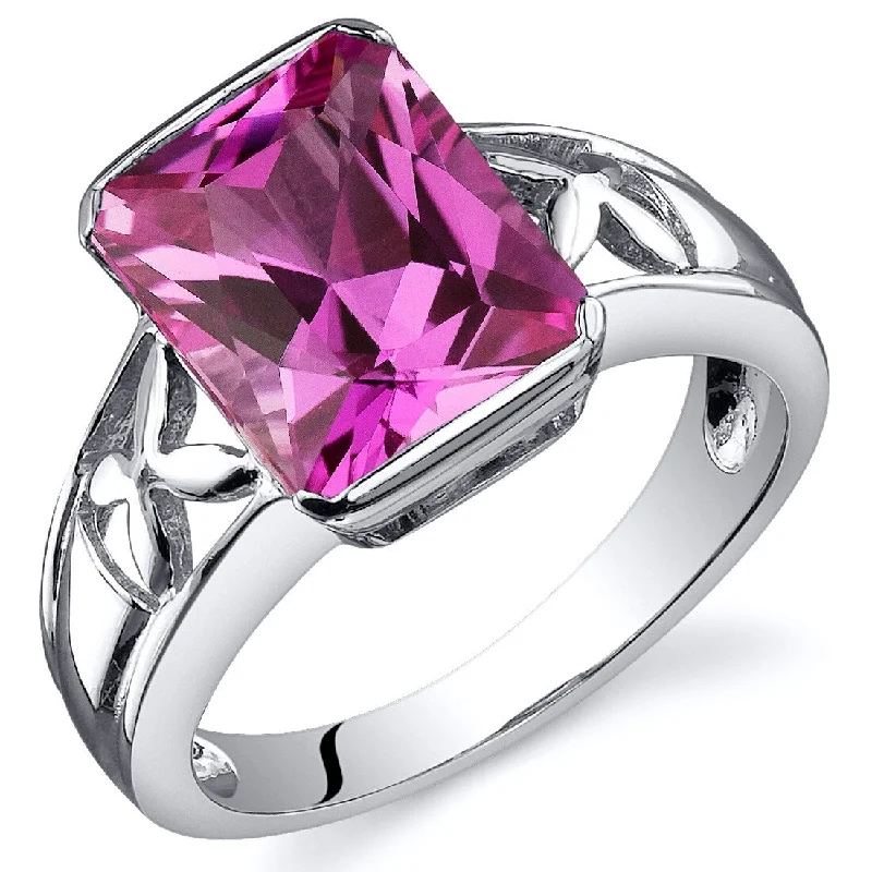 wedding rings for women -Sterling Silver 4 ct Created Pink Sapphire Solitaire Ring