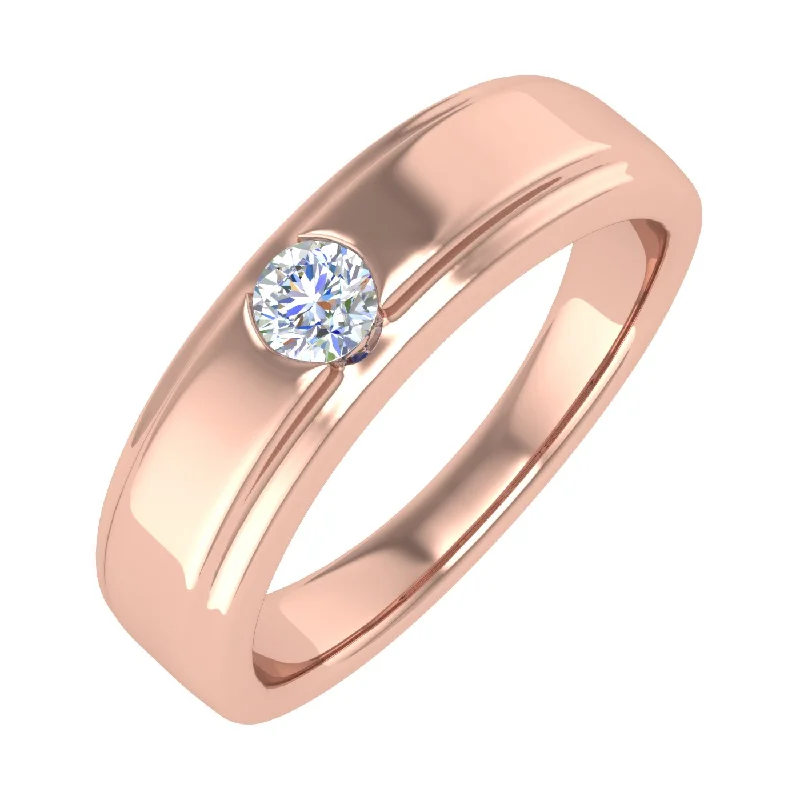 wedding set rings for women -Rose Gold Channel Set Diamond Solitaire Wedding Band Ring (0.18 Carat)