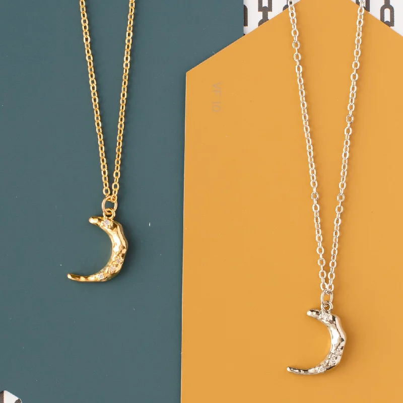 thick chain necklaces for women -Moon CZ Charm Necklace